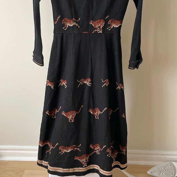 Vintage Japan black wool blend tiger print a line dress, size 2 - Picture 7 of 16